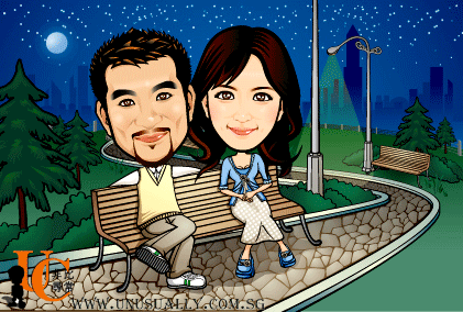 Customized Moonlight Lovely Couple Theme Caricature Drawing